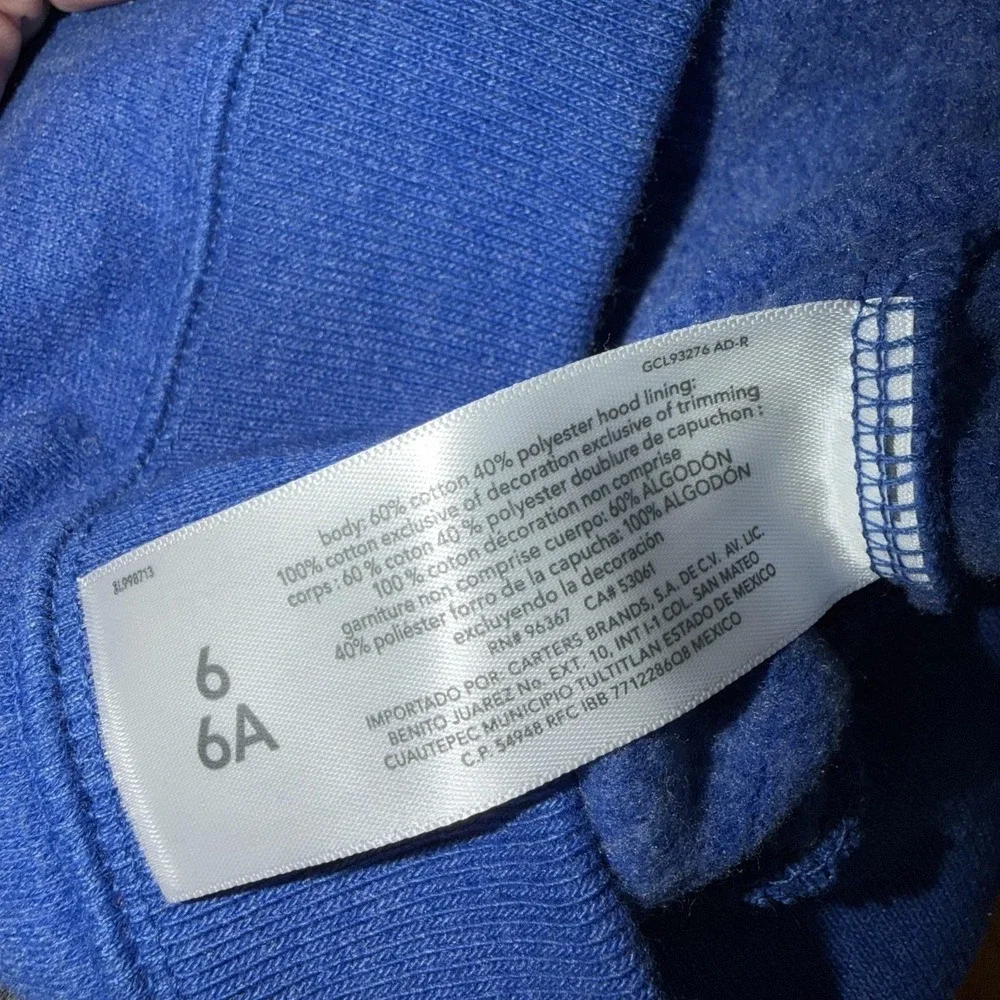 OshKosh B'gosh Hoodie Kids 6 Blue Full Zip‎ Fleece Logo Sweatshirt Athleisure